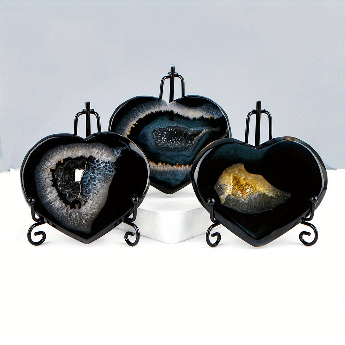 Black Agate Geode Heart