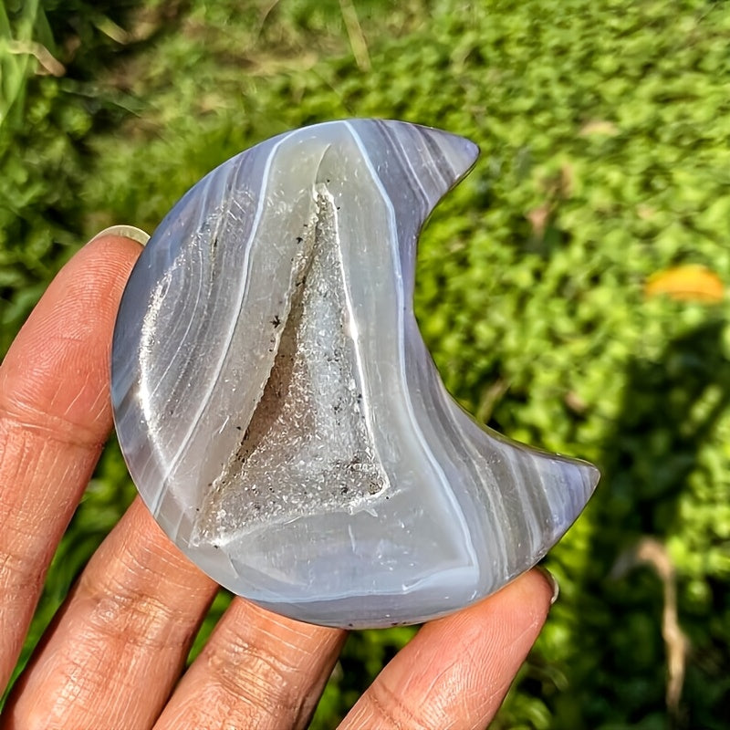 Agate Druzy Geode Moon-Shaped Stone  for Gifts