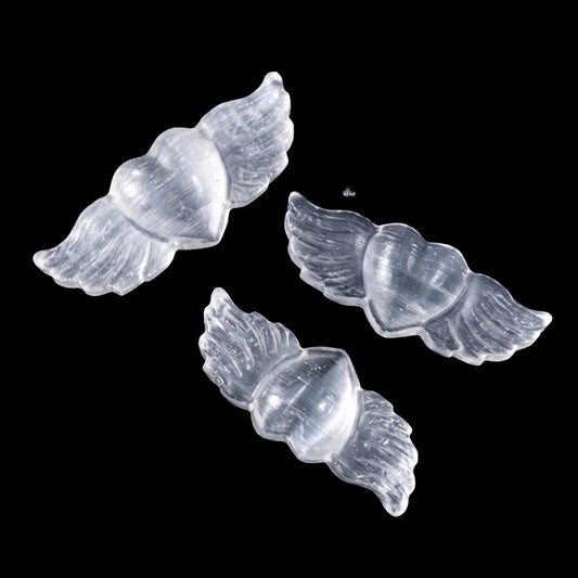 Natural Selenite Wing Heart Carving for Home Decor