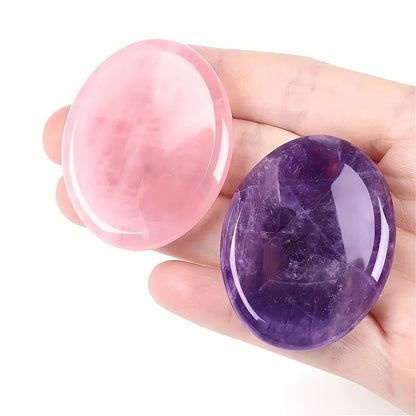 2pcs Amethyst and Rose Quartz Worry Stone  Set |Crystal Wholesale