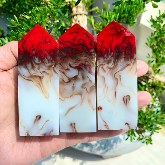 Flame Agate Square Pillar  Crystal Tower for Decor