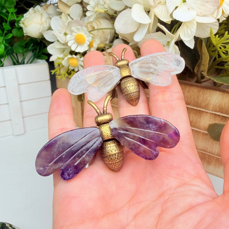 Natural Crystal Bee Ornament for Office Decor