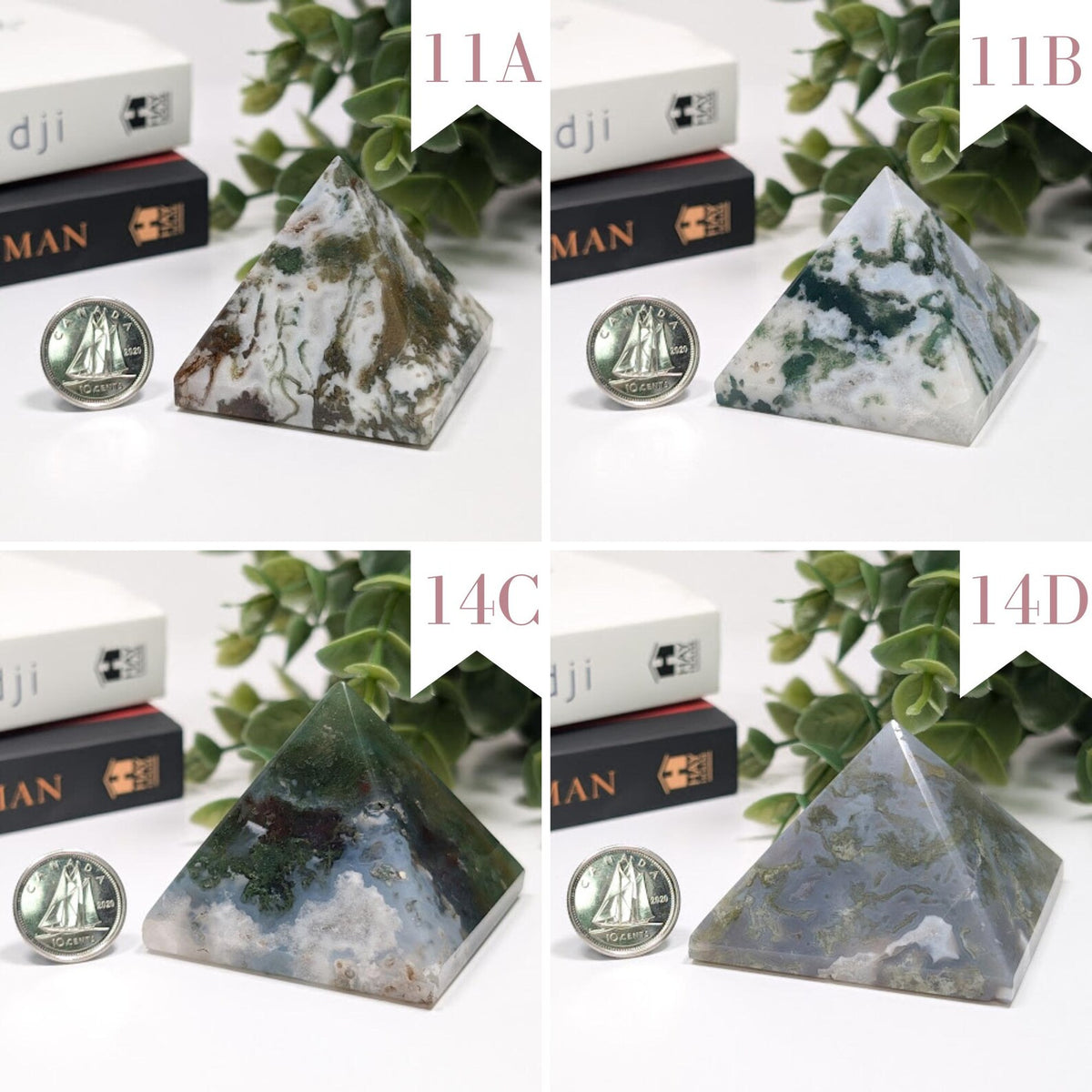 Natural Moss Agate Pyramid for Crystal Grids and Decor