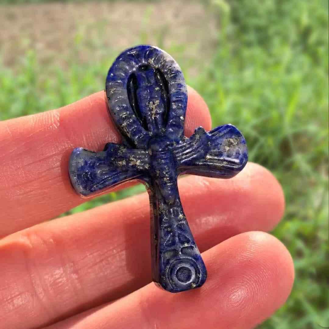 Natural Lapis Lazuli Ankh Carving for Altar and Decor