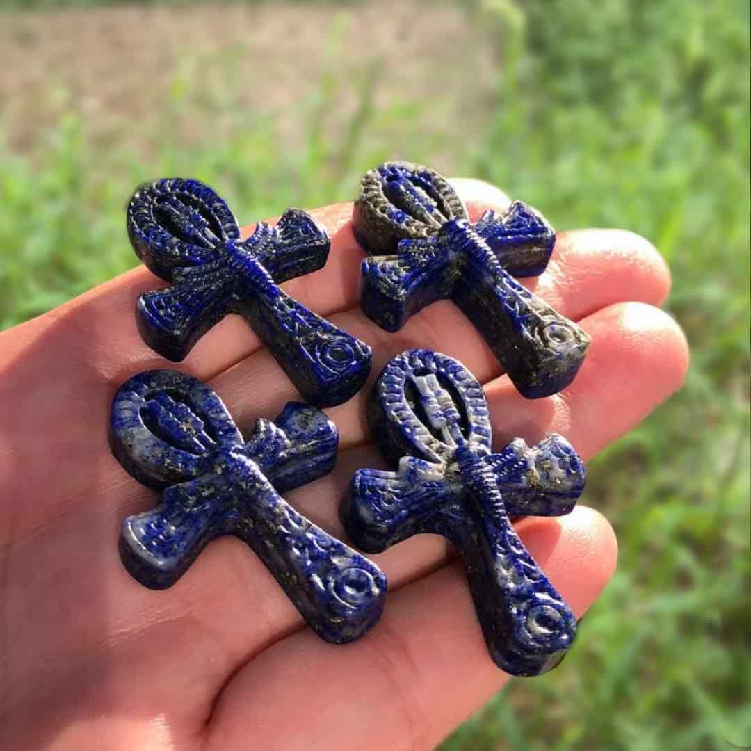 Natural Lapis Lazuli Ankh Carving for Altar and Decor