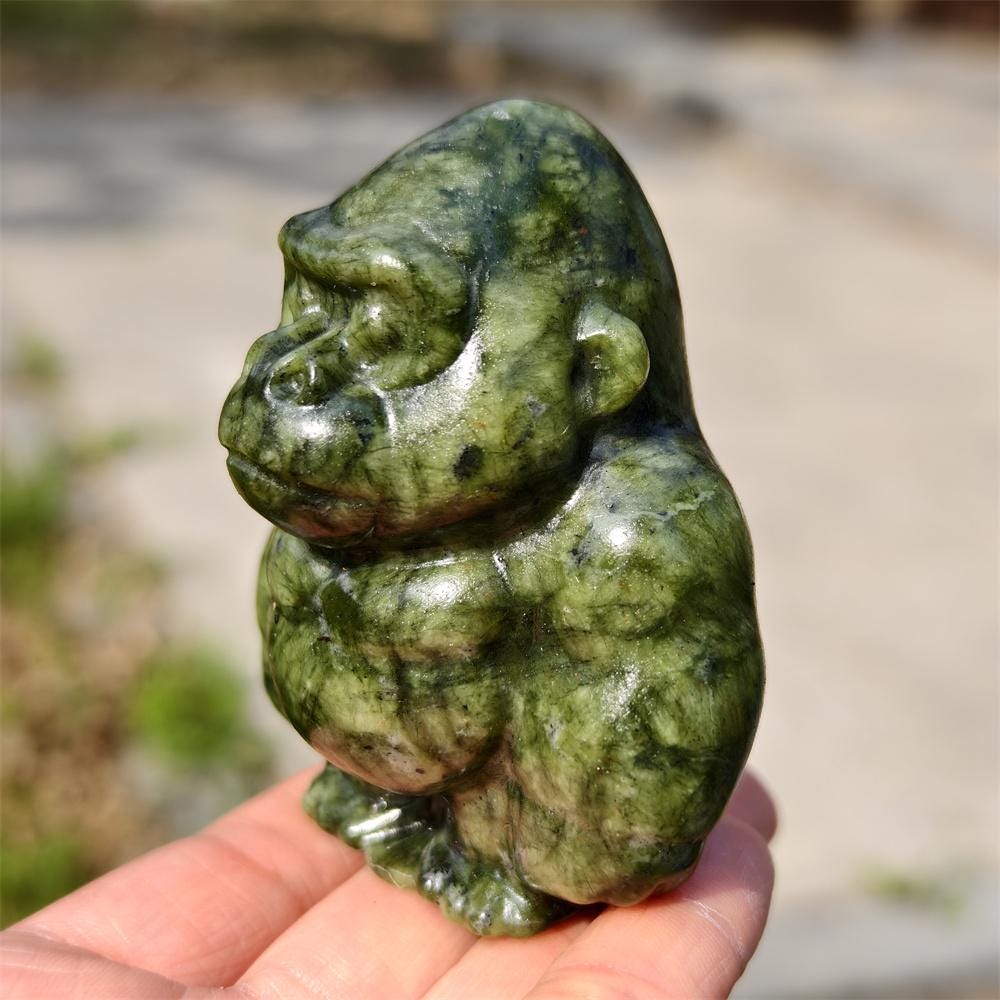 Natural Green Jade Gorilla Carving for Home Decor and Gifting