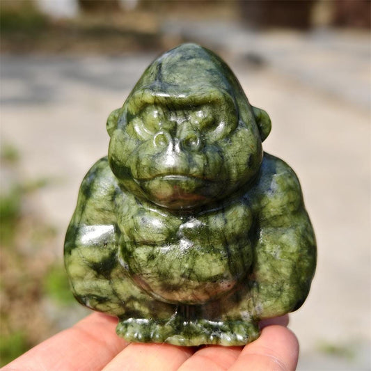 Natural Green Jade Gorilla Carving for Home Decor and Gifting
