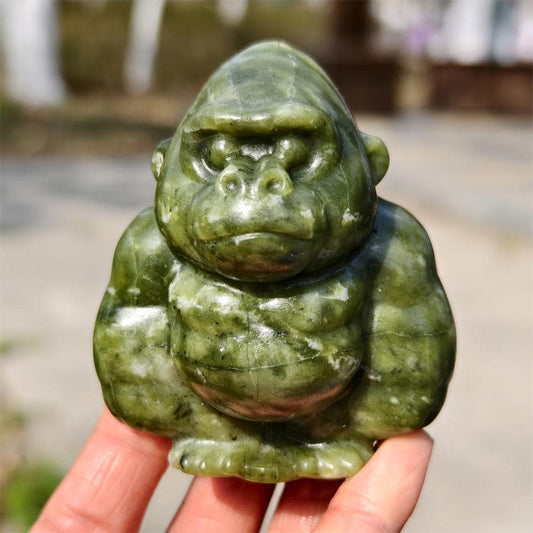 Natural Green Jade Gorilla Carving for Home Decor and Gifting
