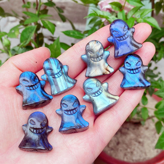 Labradorite Ghost Carving for Halloween Decor and Crystal Gifts