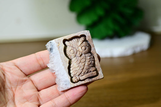 Natural Quartz Cluster Carved Owl for Crystal Collectors and Decor