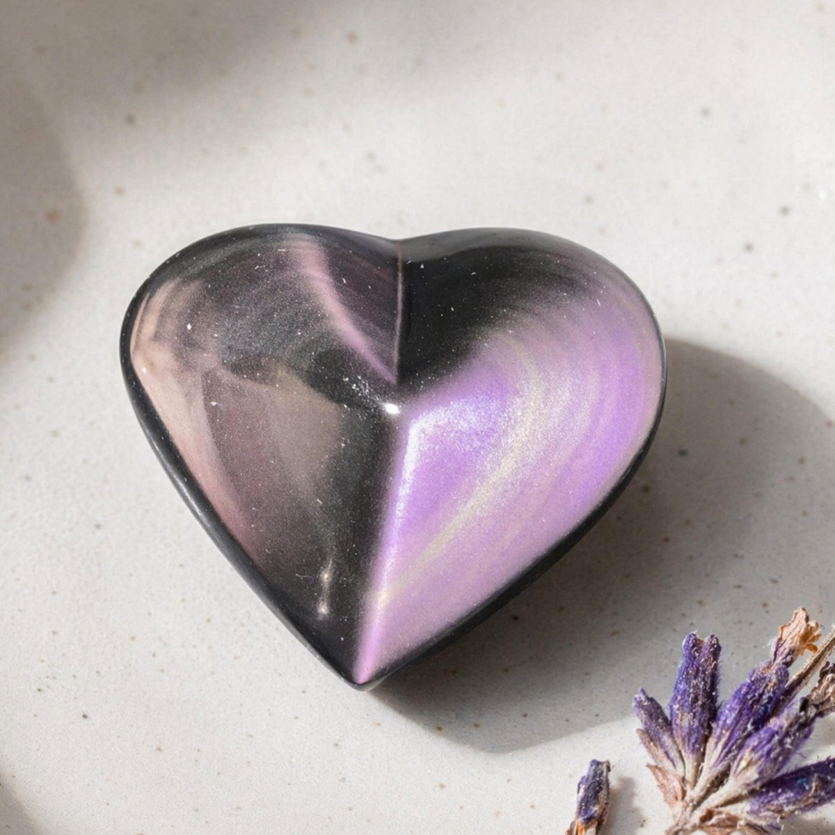 Natural Rainbow Obsidian Heart for Healing and Decor