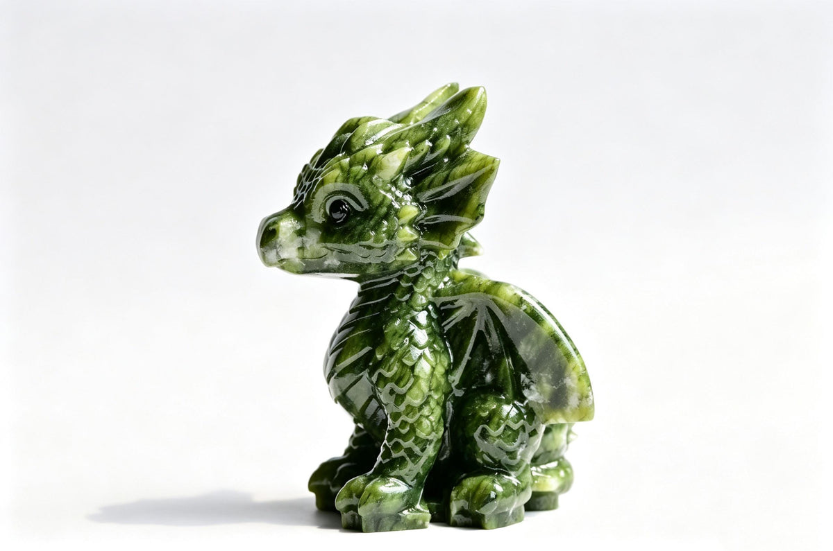 Green Jade Dragon Statue Carving for Feng Shui and Home Decor