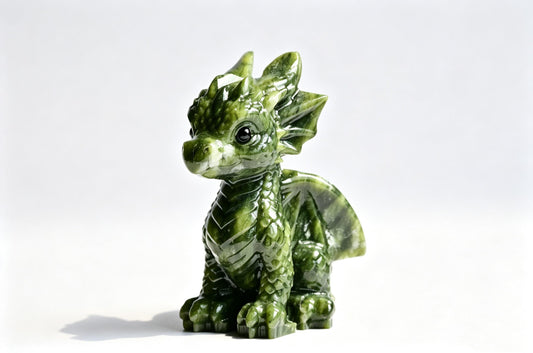 Green Jade Dragon Statue Carving for Feng Shui and Home Decor