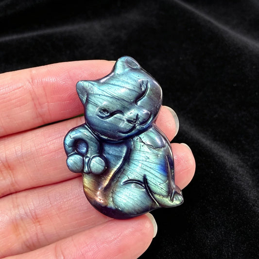 Natural Labradorite Cat Carving