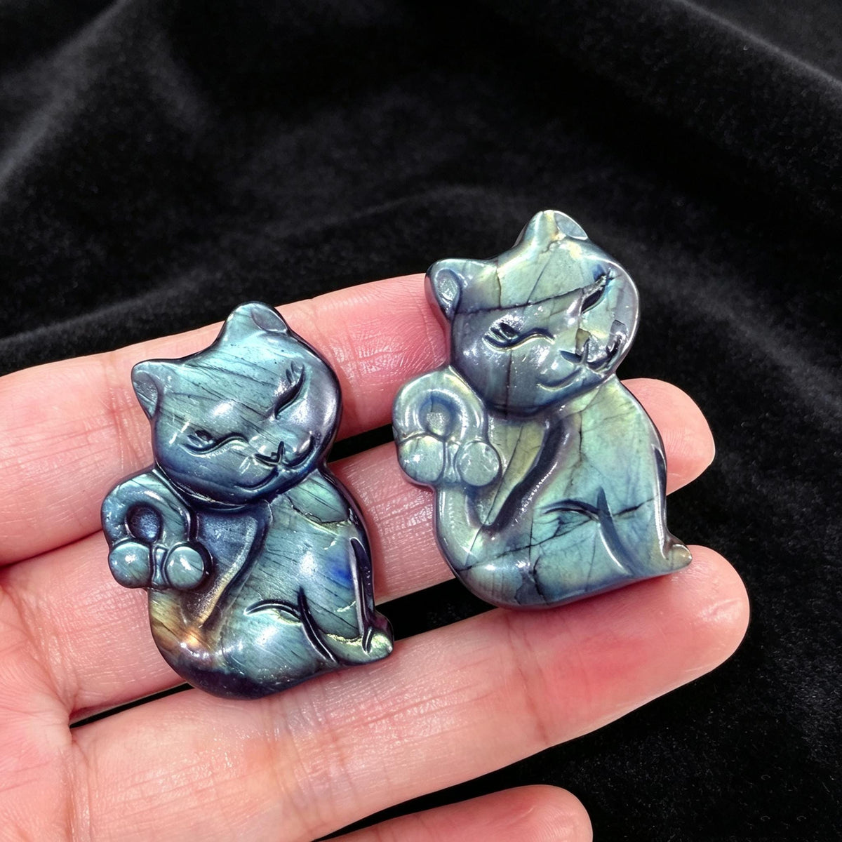 Natural Labradorite Cat Carving
