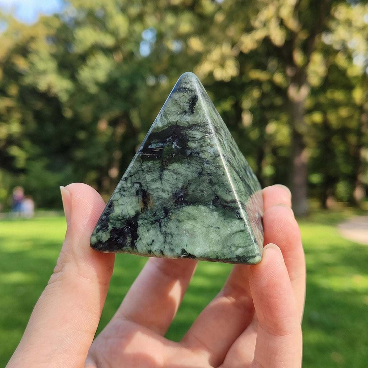 Natural Serpentine Pyramid Carving for Energy Work and Decor