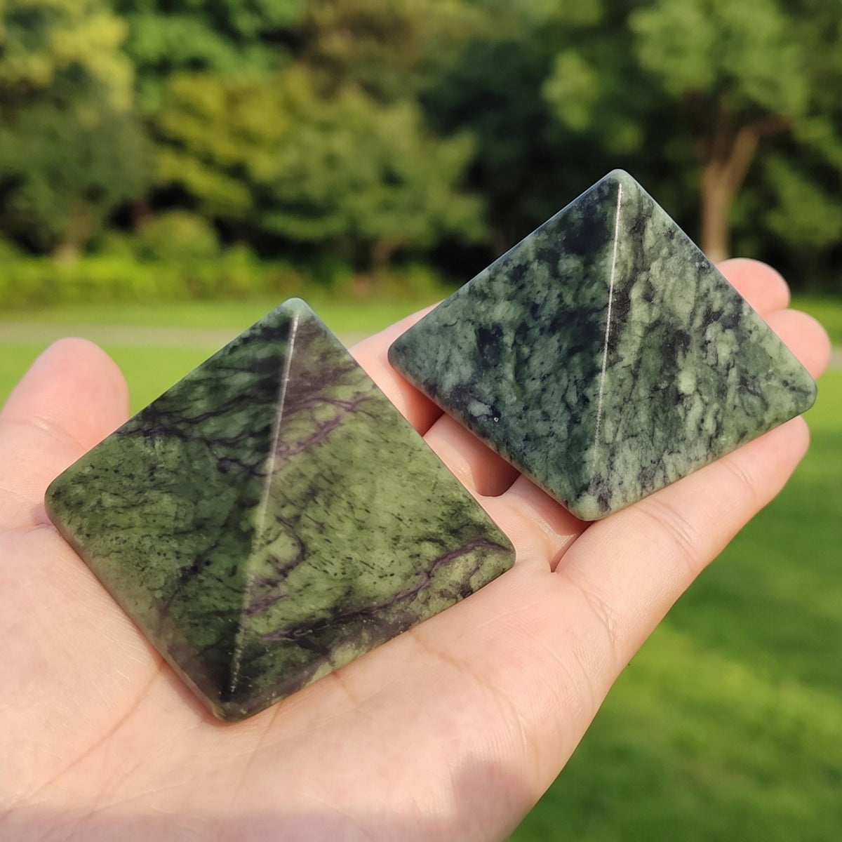 Natural Serpentine Pyramid Carving for Energy Work and Decor