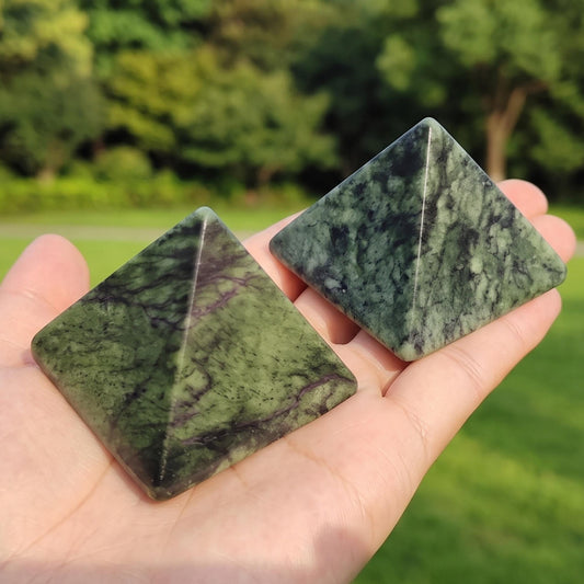 Natural Serpentine Pyramid Carving for Energy Work and Decor