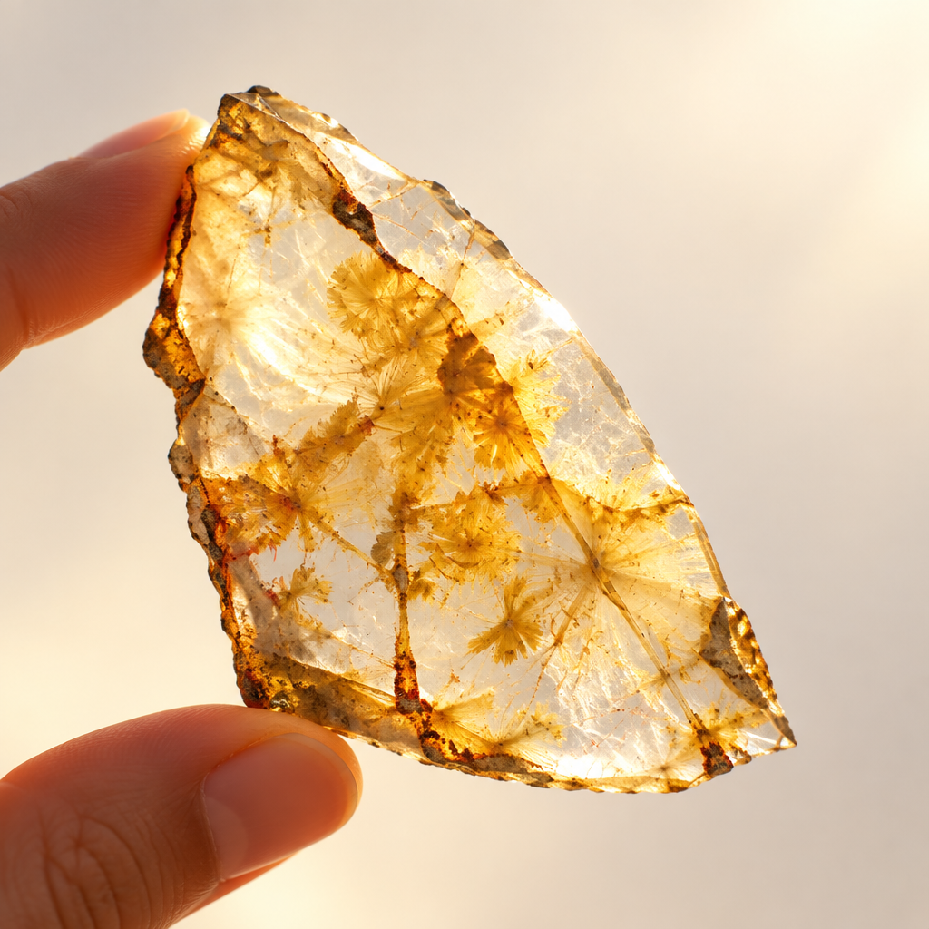 Natural Yellow Hematoid Quartz Slices Backlit Crystal Clarity