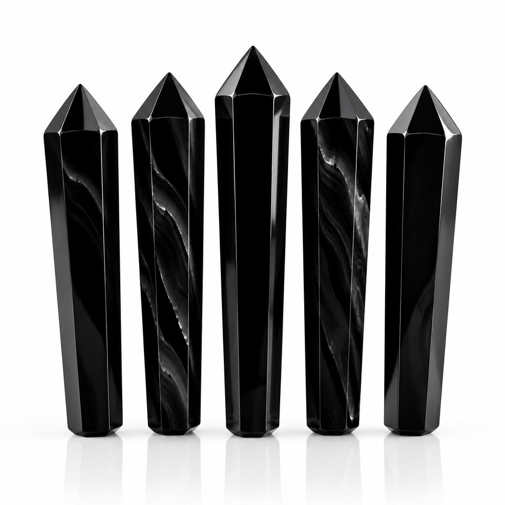 Natural Black Obsidian Crystal Massage Wand Scepter