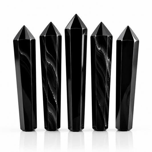 Natural Black Obsidian Crystal Massage Wand Scepter