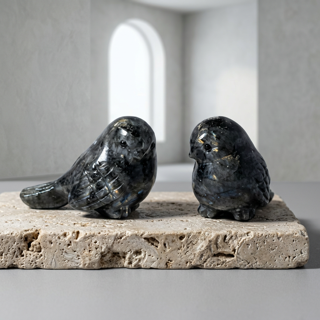 Natural Black Flash Stone Bird Carving for Intuition and Elegance