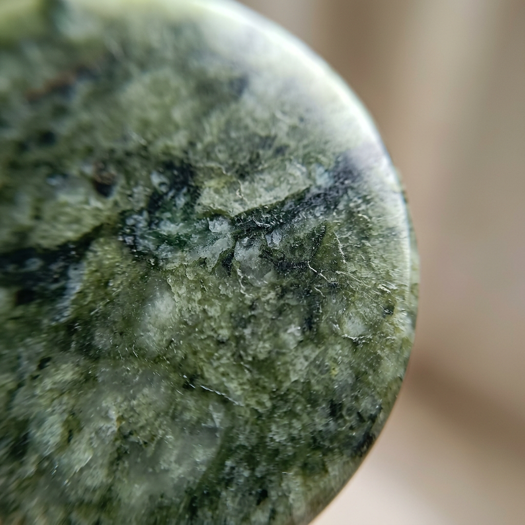 Natural Xiuyan Jade Disc Carving - Macro Mineral Detail