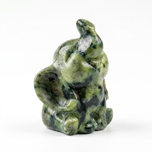 Natural Xiuyan Jade Standing Elephant Figurine for Peace and Wisdom