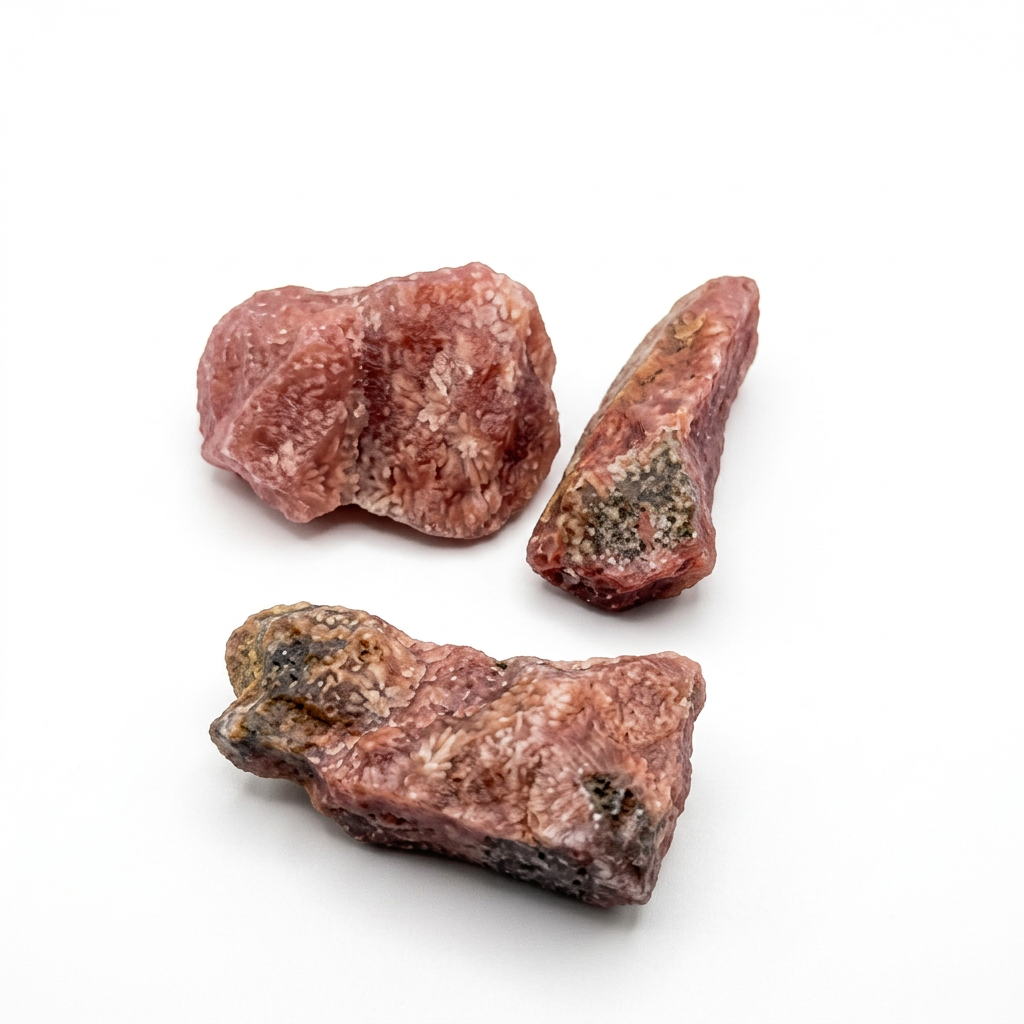Natural Sakura Agate Raw Stone Chunks on pure white background