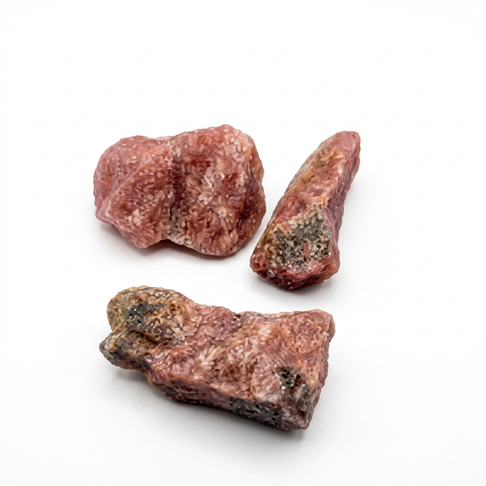 Natural Sakura Agate Raw Stone Chunks on pure white background
