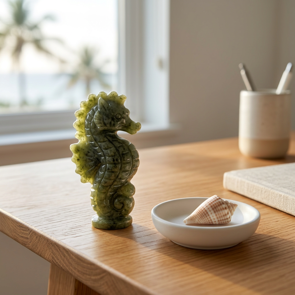 Natural Xiuyan Jade Seahorse Carving