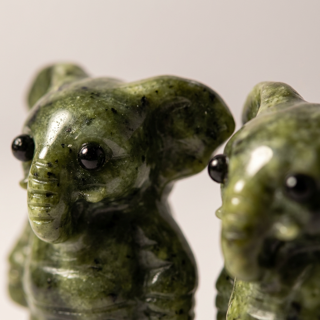 Natural Xiuyan Jade Standing Elephant Figurine - Macro Gemstone Detail