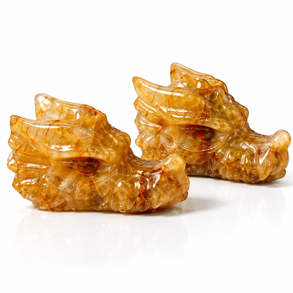 Natural Yellow Hematoid Quartz Dragon Head Carving