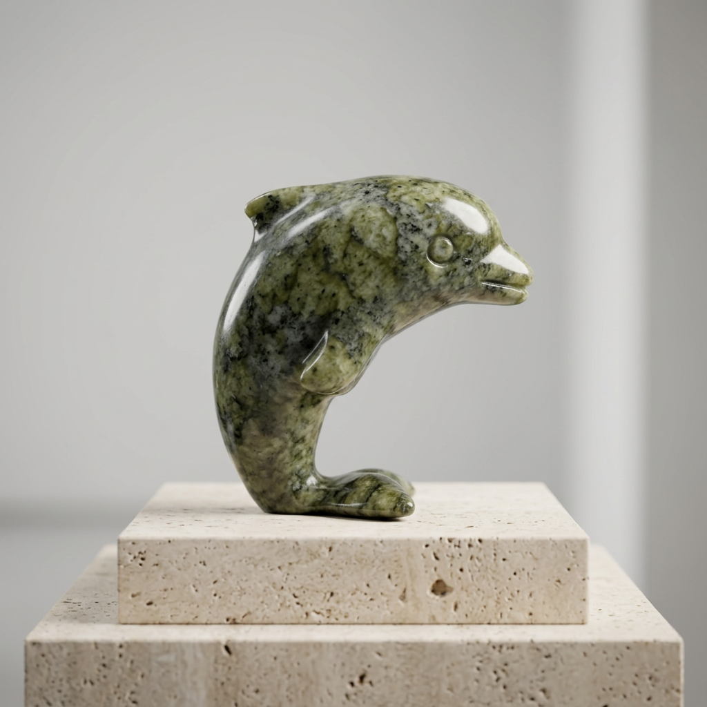 Machine-Carved Xiuyan Jade Dolphin Figurine