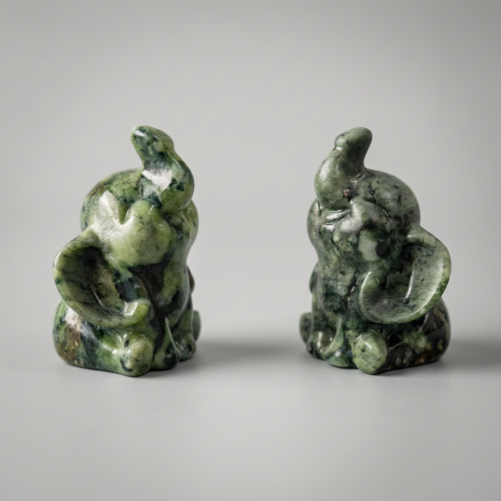 Natural Xiuyan Jade Standing Elephant Figurine for Peace and Wisdom