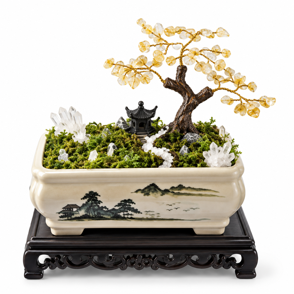 Feng Shui Crystal Money Tree Bonsai Landscape Pure White Background