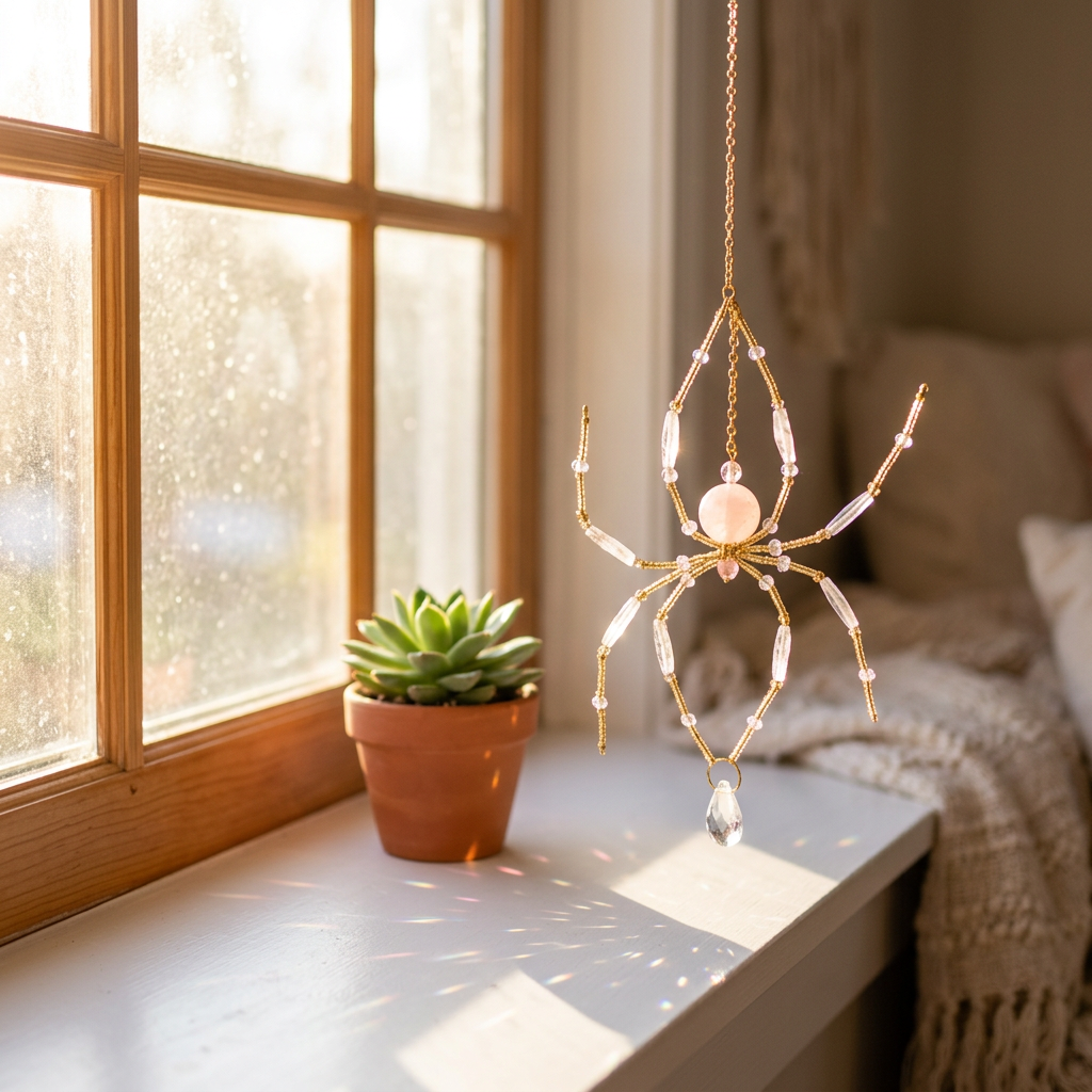 Rose Quartz Spider Hanging Ornament
