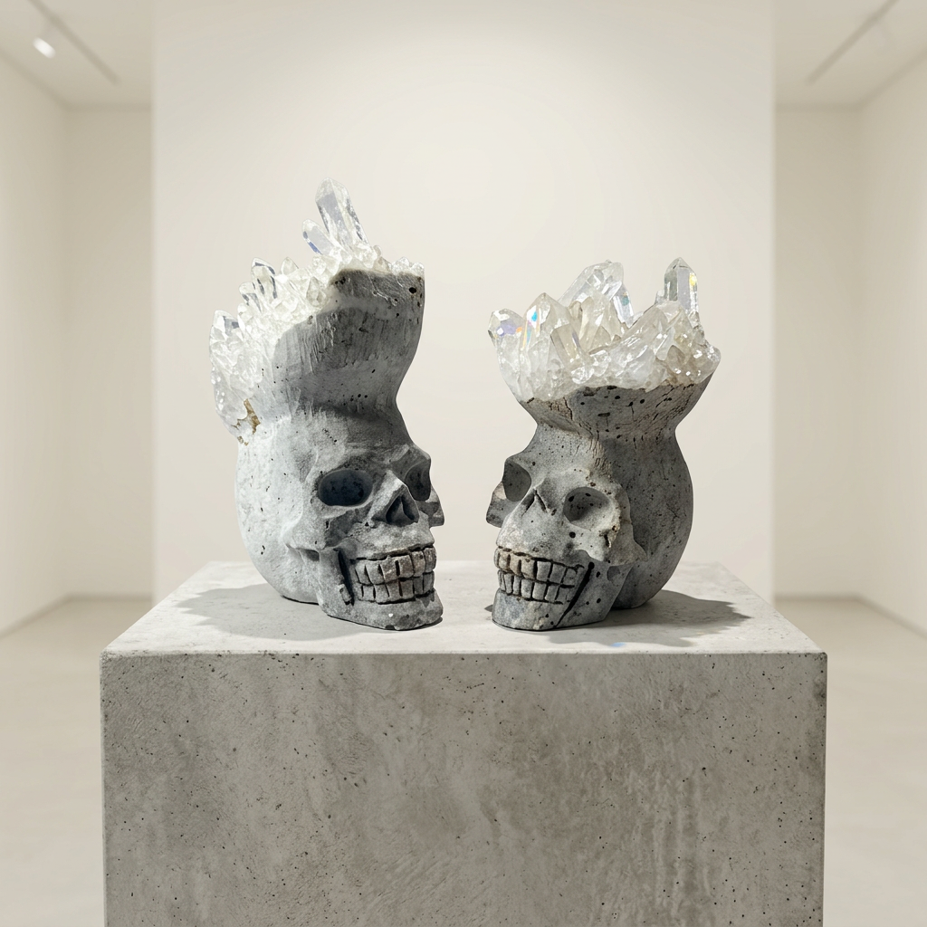 Natural Quartz Crystal Cluster Hand-Carved Skull for Altar and Decor