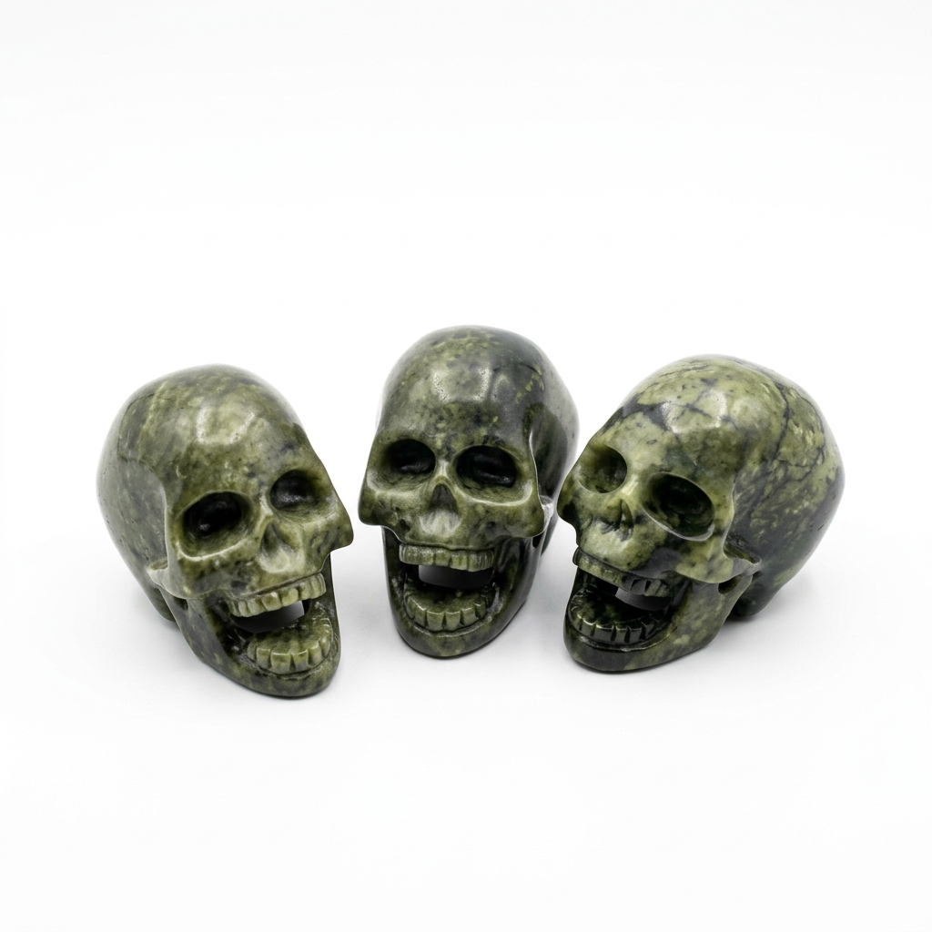 Natural Xiuyan Jade Open-Mouth Skull Carving