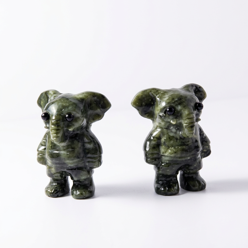 Natural Xiuyan Jade Standing Elephant Figurine - White Background Hero