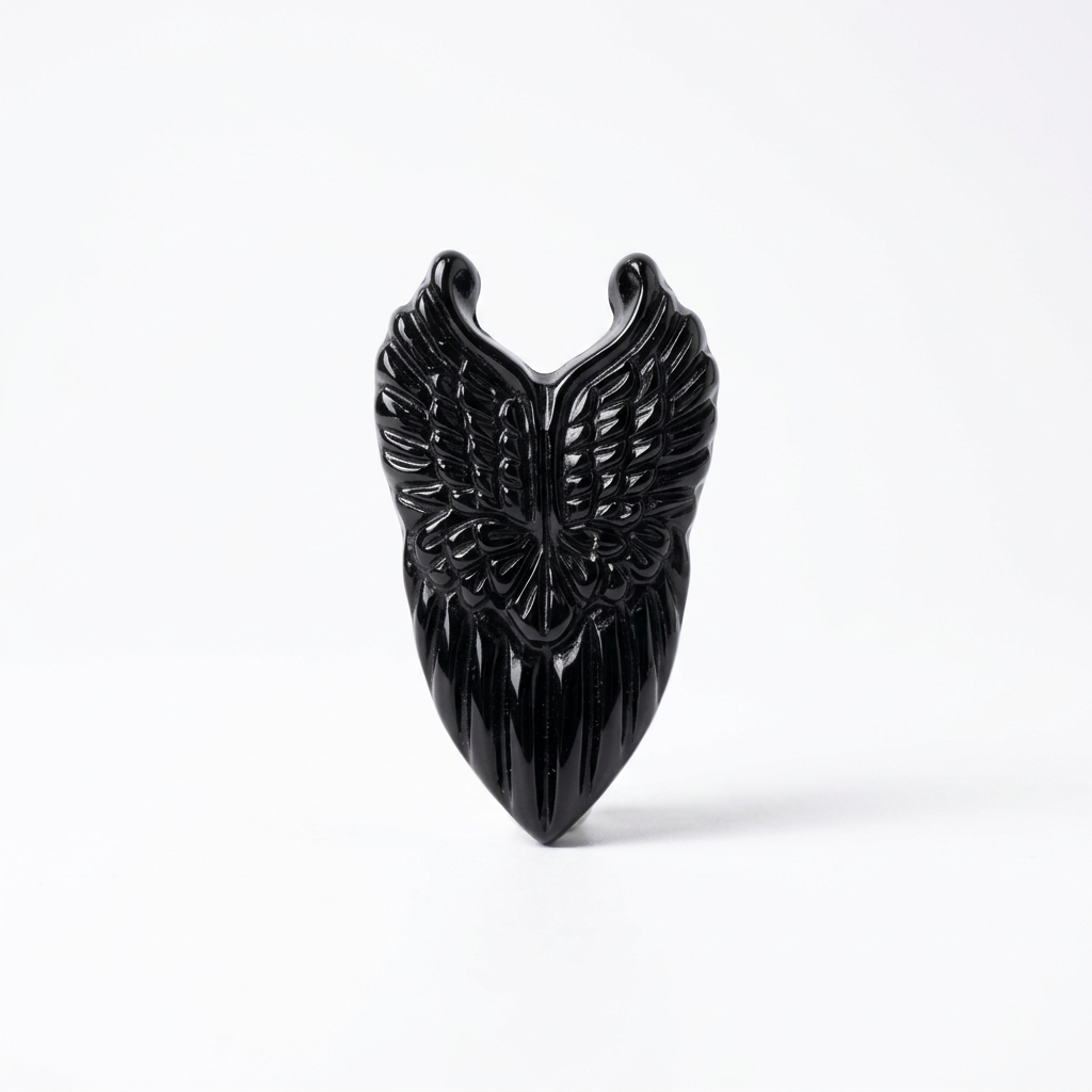 Black Obsidian Winged Heart Carving Style B for Emotional Protection