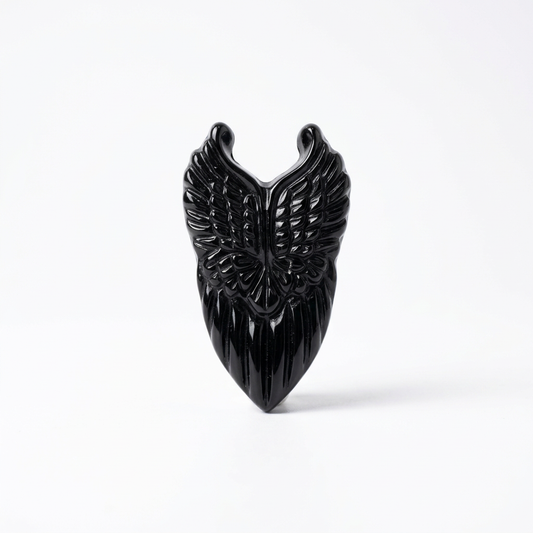 Black Obsidian Winged Heart Carving Style B for Emotional Protection