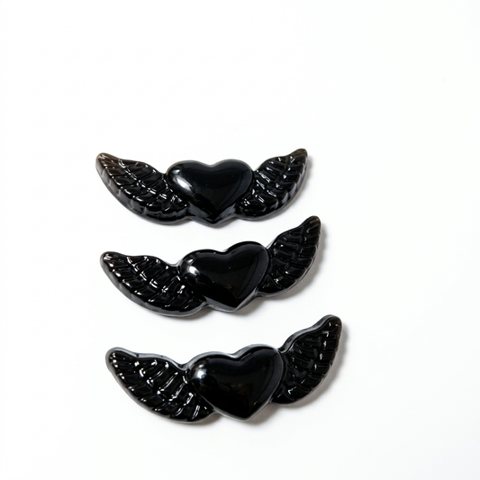 Black Obsidian Winged Heart Carving