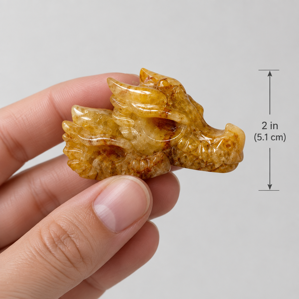 Hand-held 2-inch Yellow Quartz Dragon Head