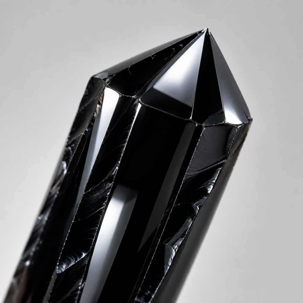 Faceted Tip Detail of Black Obsidian Scepter