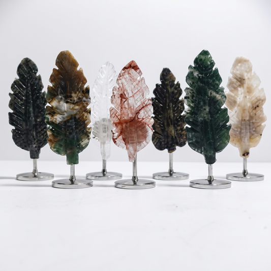 Carved Crystal Feather Ornament with Display Stand for Peace and Decor