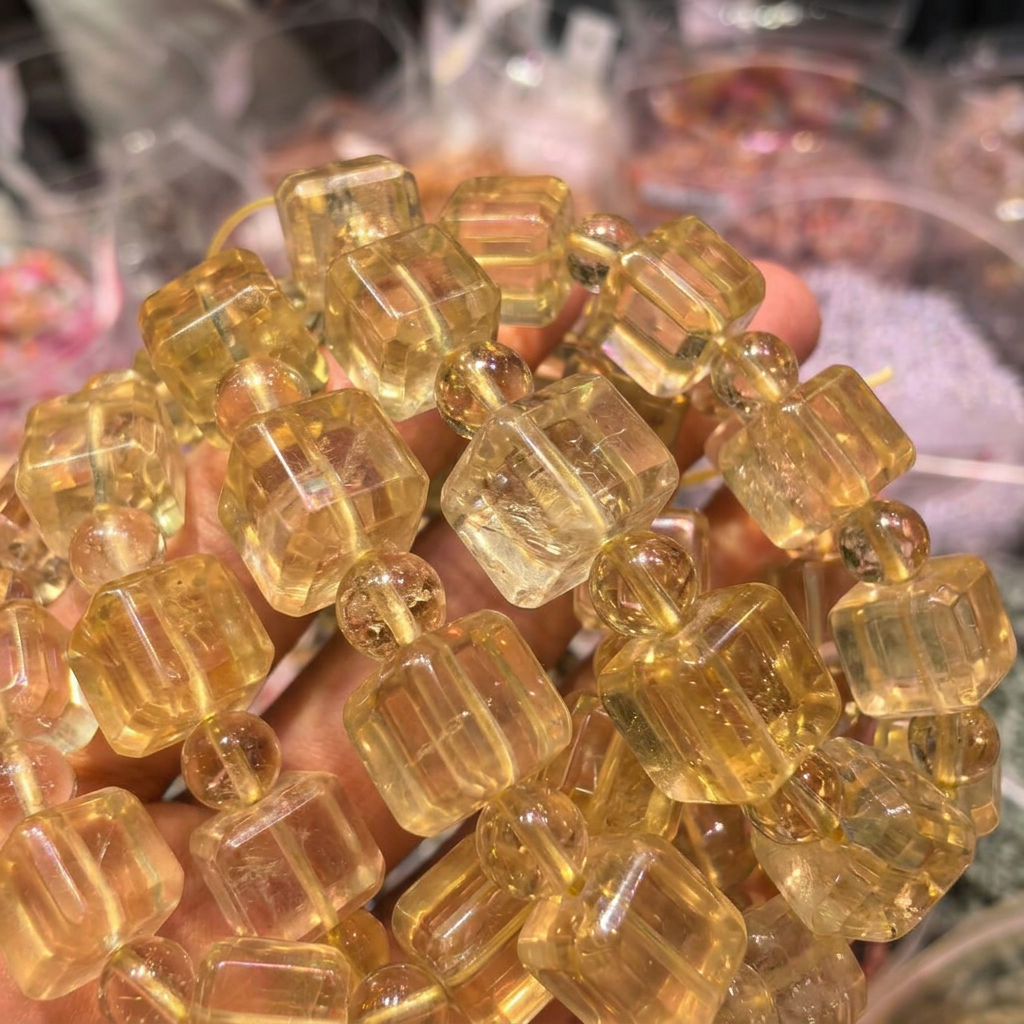 Natural Citrine Sugar Cube Bracelet 11mm Macro Texture