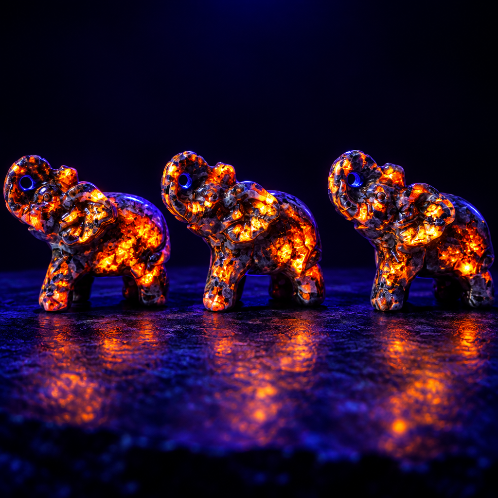 Yooperlite Elephant Figurine Fluorescent Glow under UV Light