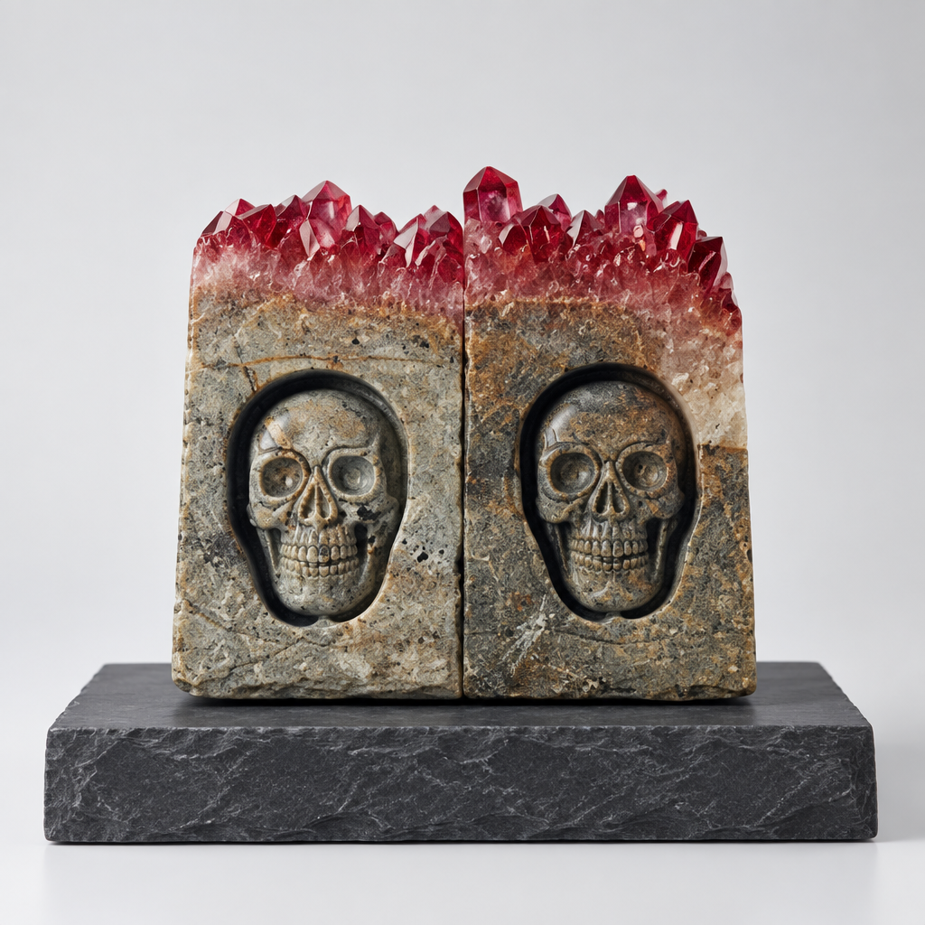 Wine Red Quartz Cluster Skull Carving Standalone Product Photo