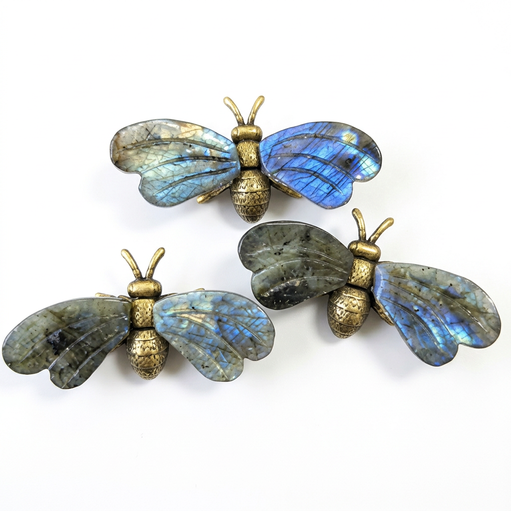 Natural Labradorite Bee Carving - White Background Hero